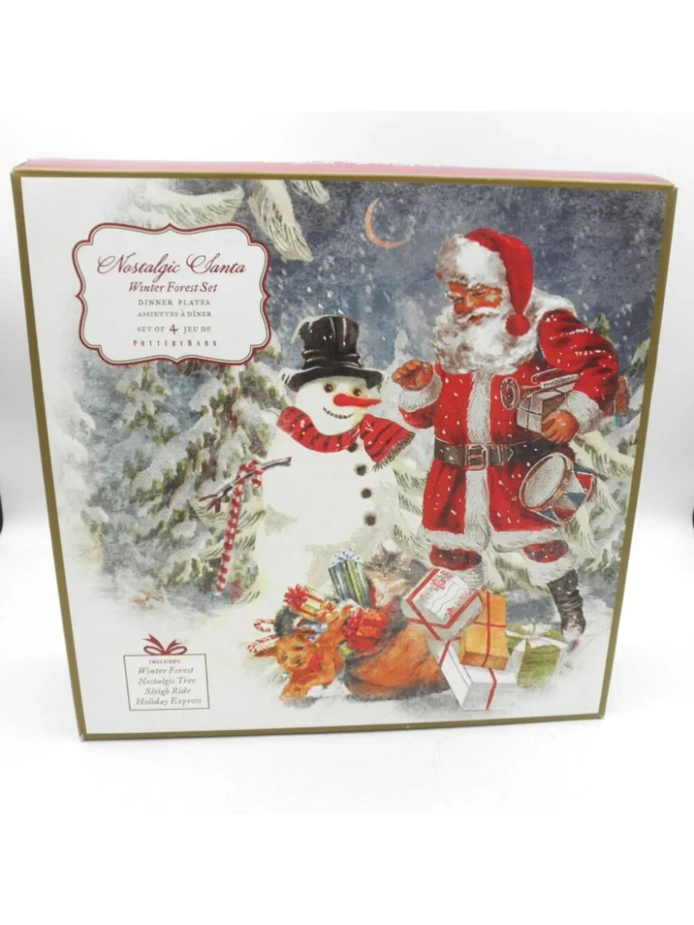 Nostalgic Santa Pottery Barn 10-1/2 Inch Dinner Plates Set of 4 Pattern PBANOS